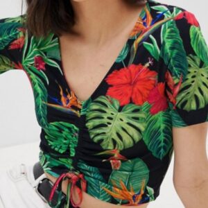 Ruched front tropical Print Top