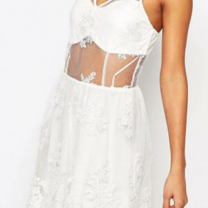 Embroidered Mesh Panel Dress